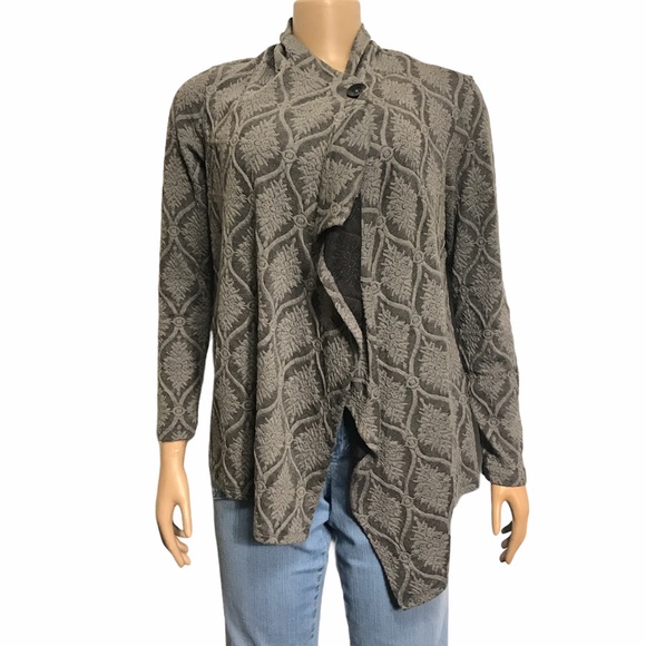 Bobeau Draped Cardigan Cascading One Button Closure gray black Print size S - Picture 15 of 16